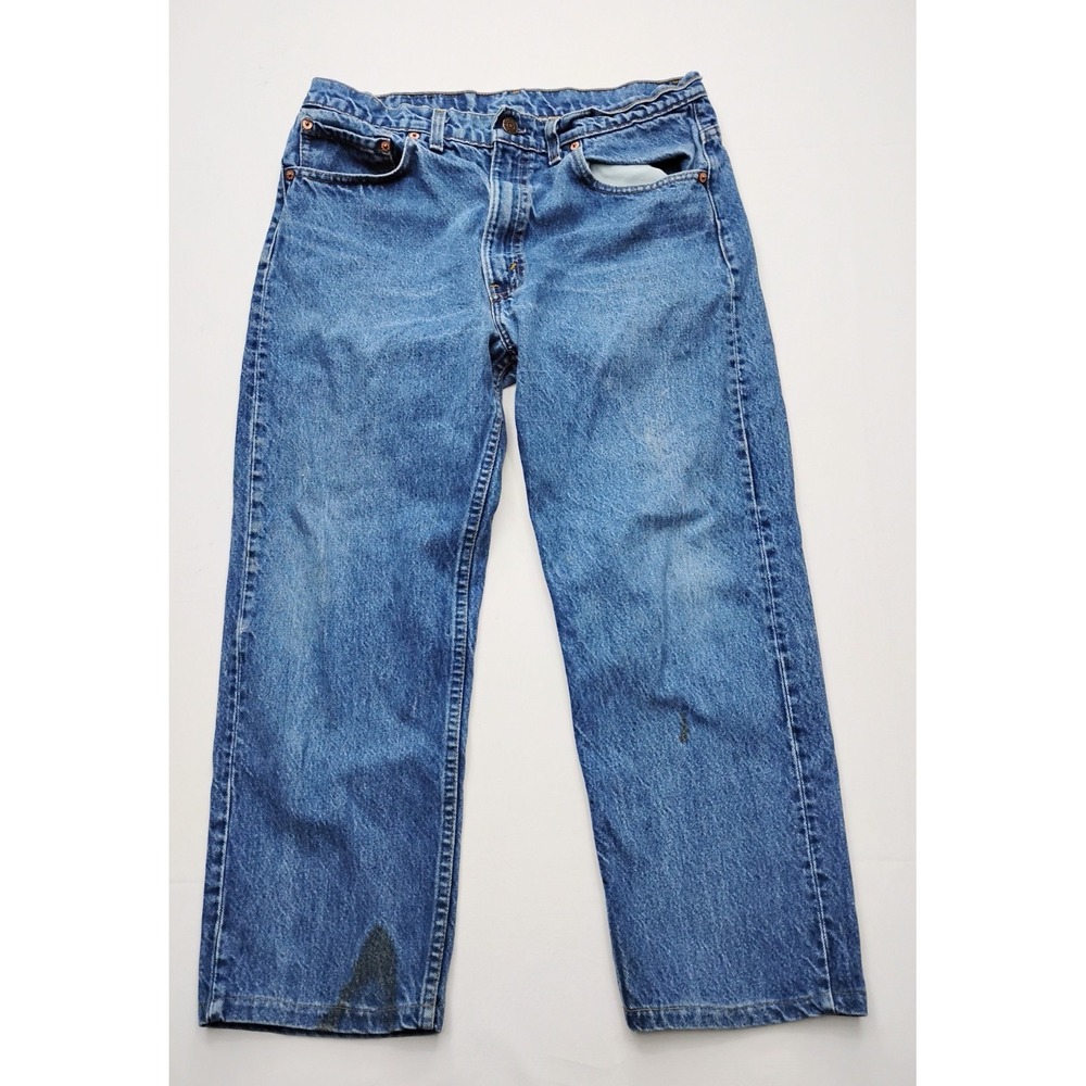 Men's Levis 505 Medium Wash Blue Jeans Size 34x24 Hemmed Vintage 1990 USA